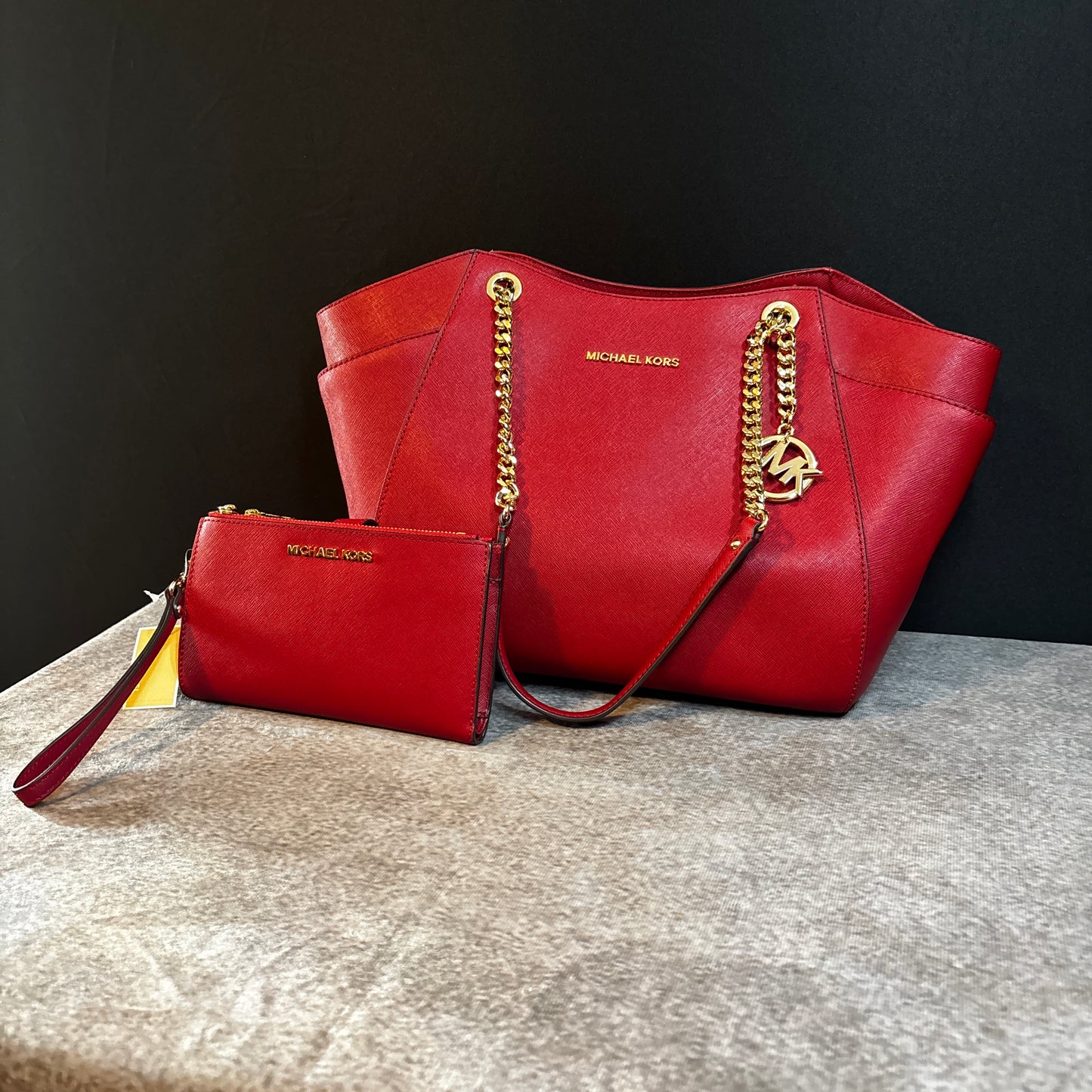 Red Michael Kors Leather Purse And Matching Wallet