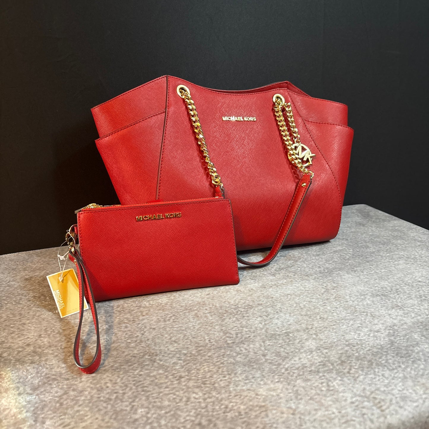 Red Michael Kors Leather Purse And Matching Wallet