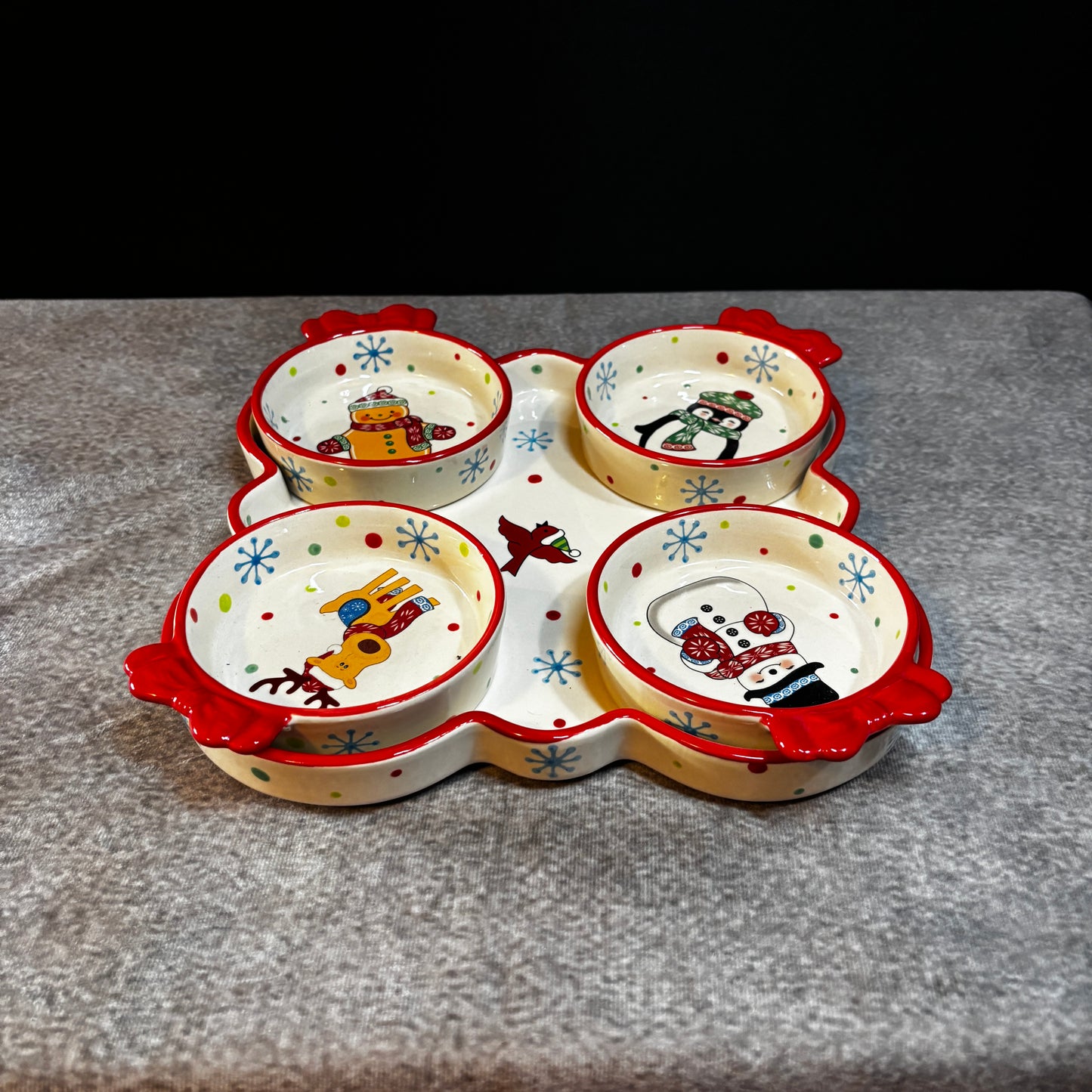 Temptations Winter Whimsy Serving Set Appetizer Tray w/4 Tidbit Snack Dishes