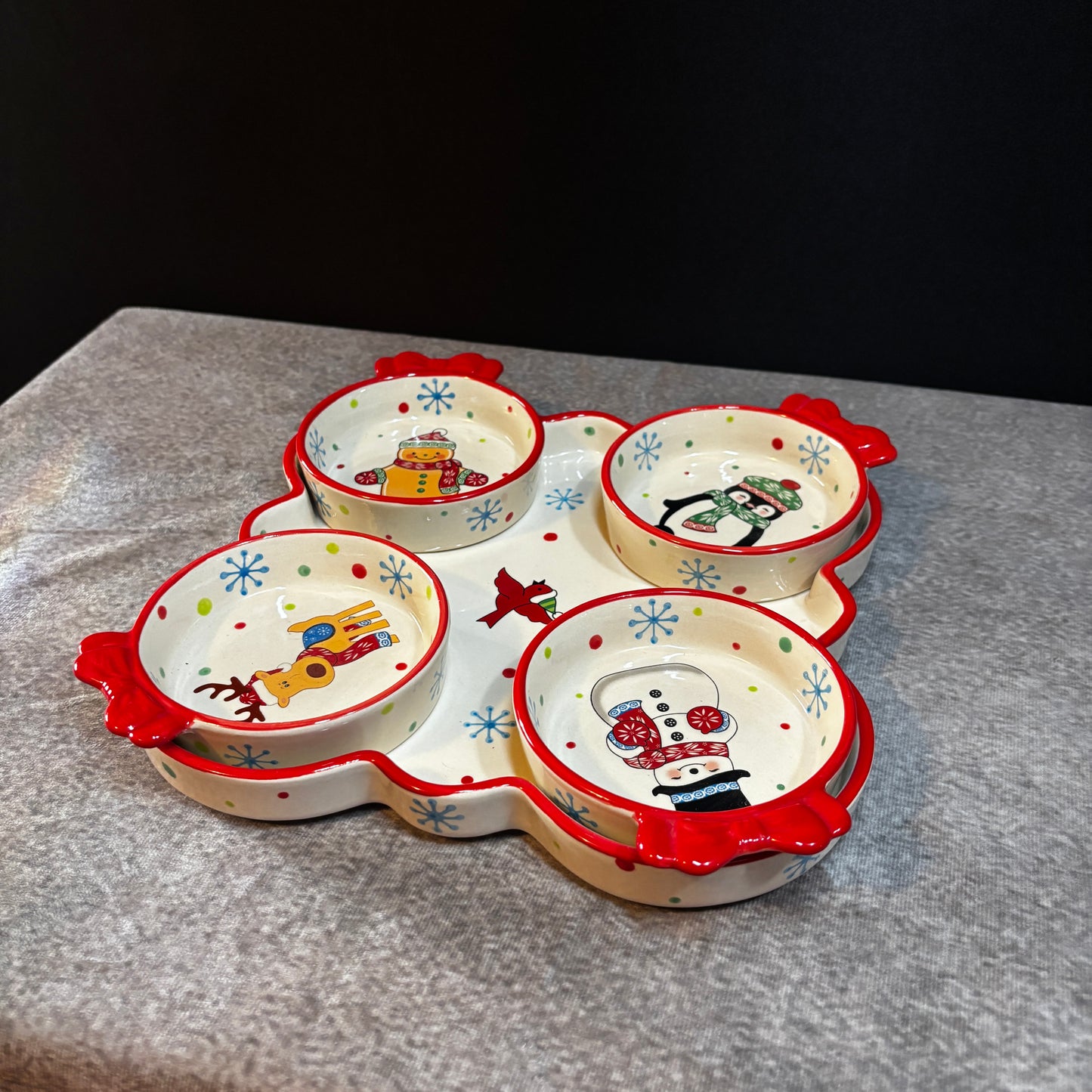Temptations Winter Whimsy Serving Set Appetizer Tray w/4 Tidbit Snack Dishes