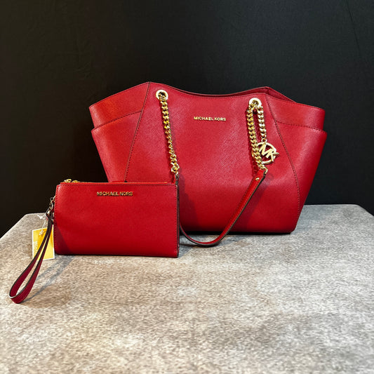 Red Michael Kors Leather Purse And Matching Wallet