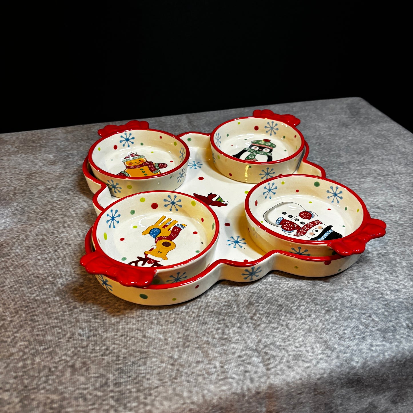 Temptations Winter Whimsy Serving Set Appetizer Tray w/4 Tidbit Snack Dishes