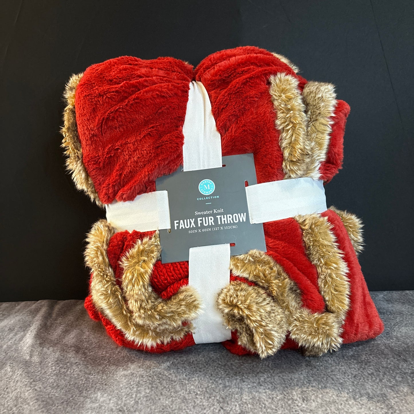 Martha Stewart Sweater Knit Faux Fur Throw